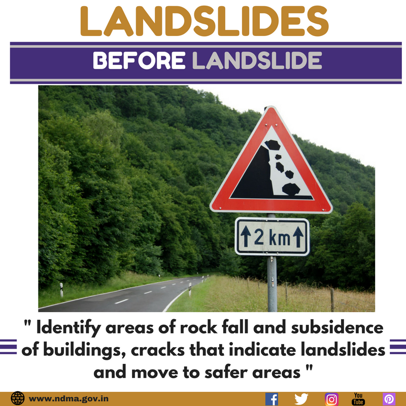 Identify areas of rock fall and subsidence of buildings, cracks that indicate landslides and move to safer areas
